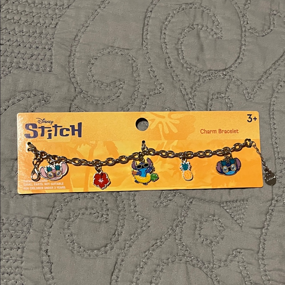 Disney Stitch 8 inch Silver Tone Charm Bracelet with Colorful Charms